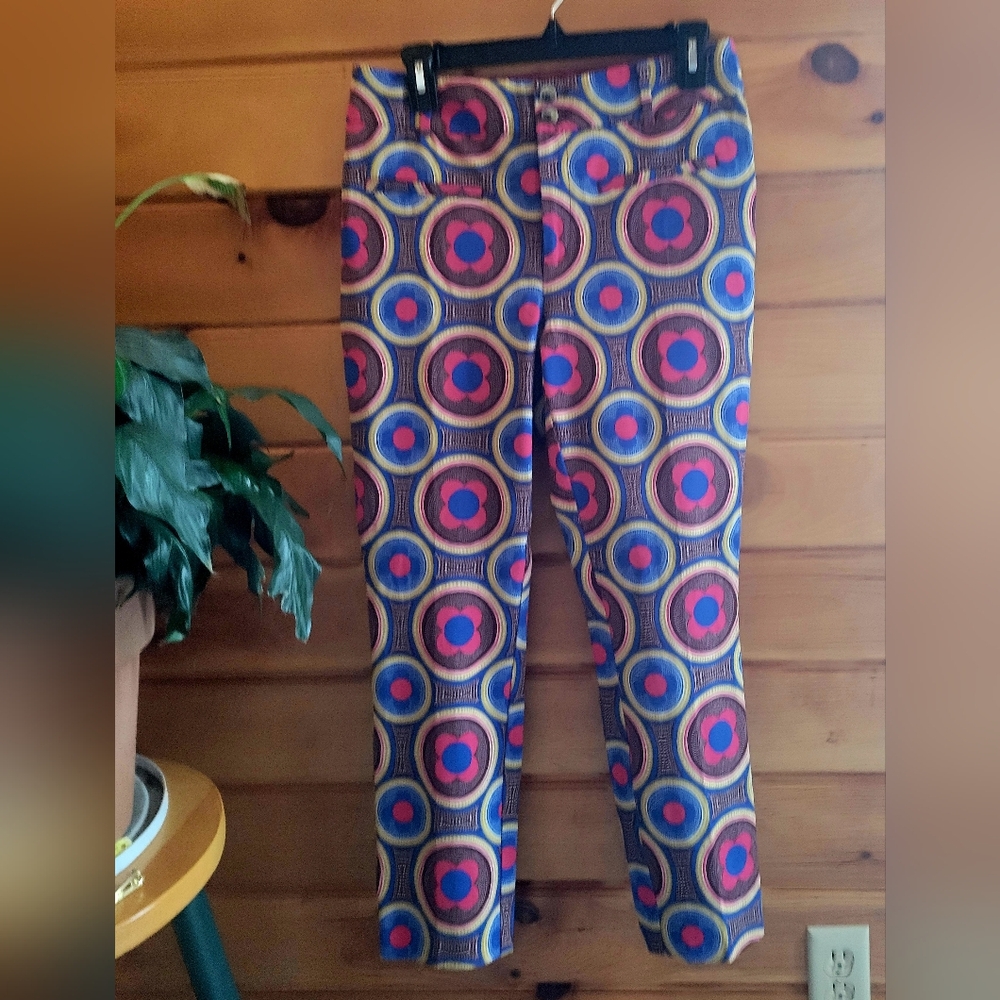 Anthropologie Straight Leg Pants in Blue, Pink, Purple Geometric Print
